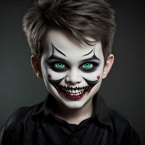 Premium AI Image | Boy Smile make up as evil for halloween party