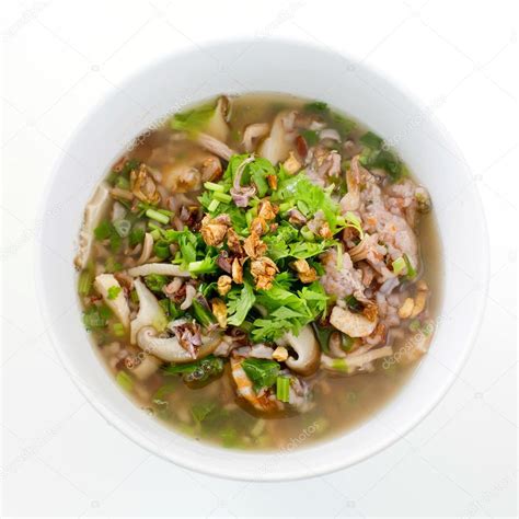 Congee De Arroz Mezclado Con Carne O Gachas De Arroz Con Cerdo