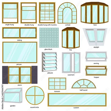 Different Windows Types Architecture Window Set Illustration Isolated