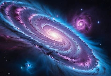 Premium Photo | Spiral galaxy with prominent arms featuring shades of blue with smaller galaxies ...