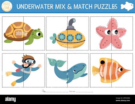 Vector Under The Sea Mix And Match Puzzle With Cute Characters