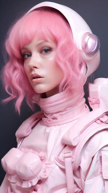 Premium AI Image A Woman With Pink Hair Wearing A Pink Garment