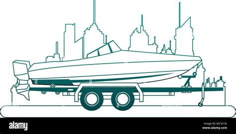 Boat On Trailer At City On Blue Lines Stock Vector Image Art Alamy