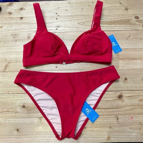 Cupshe Swim Cupshe Red Bikini Set Padded Top Low Rise Swimsuit
