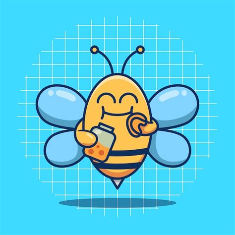 Premium Vector Cute Bee Mascot Eating Honey Vector Illustration