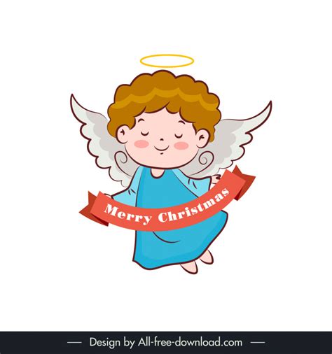 Christmas Angel Icon Cute Cartoon Character Sketch Vectors Graphic Art