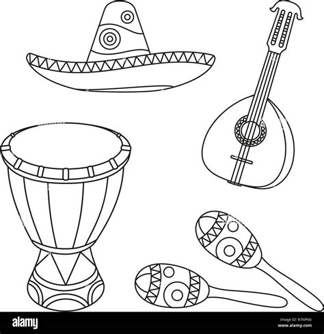 Line art black and white mexican music set Stock Vector Image & Art - Alamy