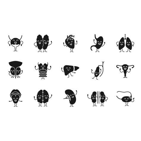 Smiling Human Internal Organs Characters Glyph Icons Set Silhouette