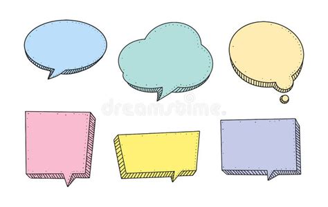 Speech Bubble Set In Sketch Hand Drawn Style Space For Quote And Text