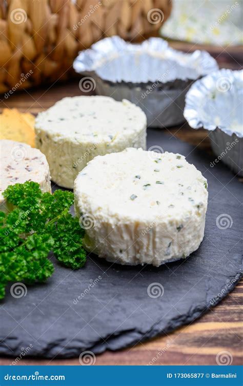 Spread Cream Cheese With Herbs Garlic Chives And Spices Close Up