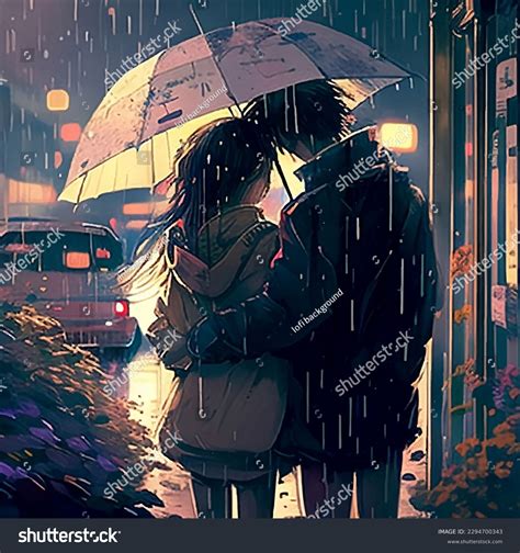 Anime Couple Under Umbrella