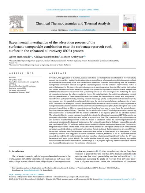 Pdf Experimental Investigation Of The Adsorption Process Of The