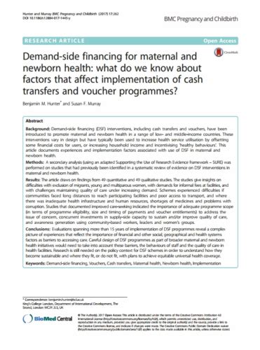 Demand Side Financing For Maternal And Newborn Health What Do We Know About Factors That Affect