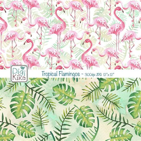 Tropical Flamingos Digital Papers Summer Scrapbook Paper Etsy