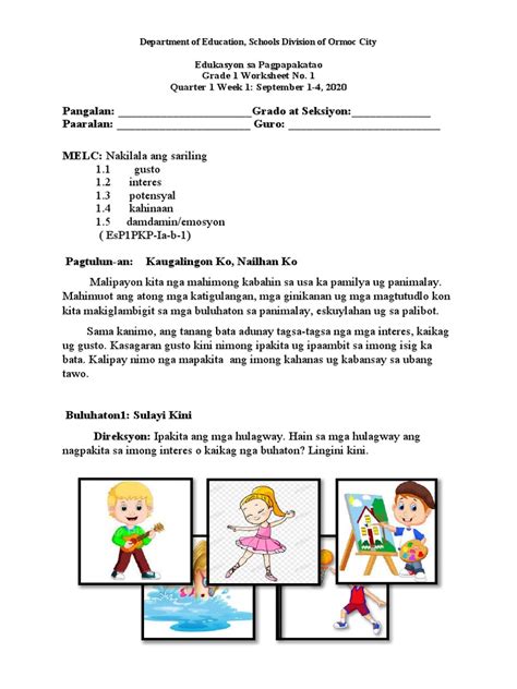 Worksheets Esp Week 1 Pdf