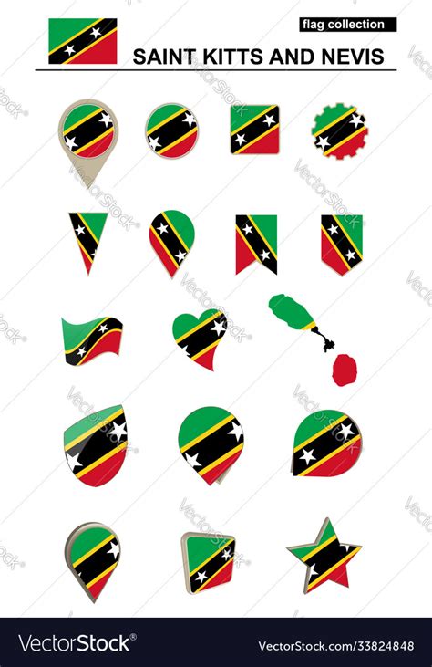 Saint Kitts And Nevis Flag Collection Big Set Vector Image