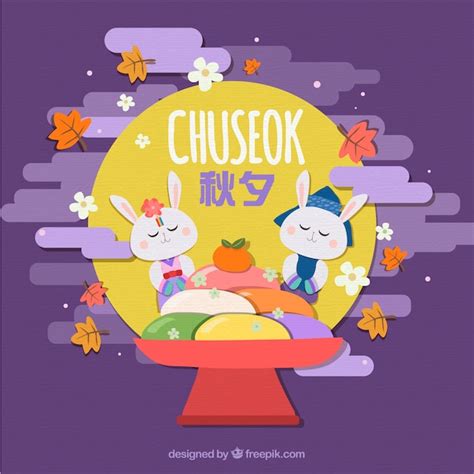 Premium Vector Lovely Chuseok Composition With Hand Drawn Style