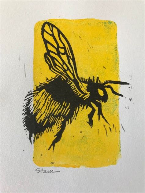 Bee Lino Block Print Printmaking Woodcuts Prints Linocut Prints