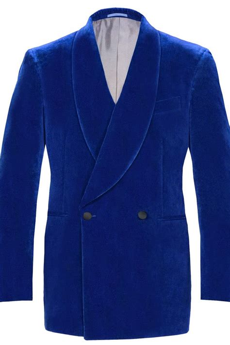 Royal Blue Double Breasted Velvet Smoking Jacket ShopperBoard