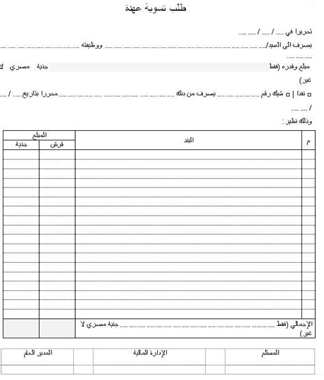 نماذج و قوالب نموذج طلب تسوية عهدة