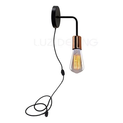 Luz Desing Aplique Vintage Negro Cobre Apto Led Con Cable Velador E