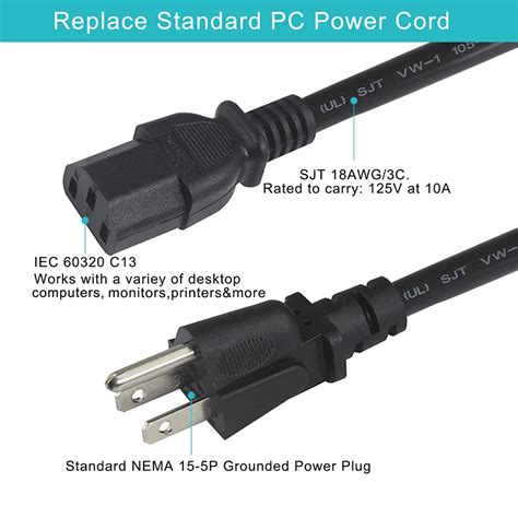 Compute Us Power Cord Us Standard 10a 13a 16awg Nema 5 15p To Iec 60320