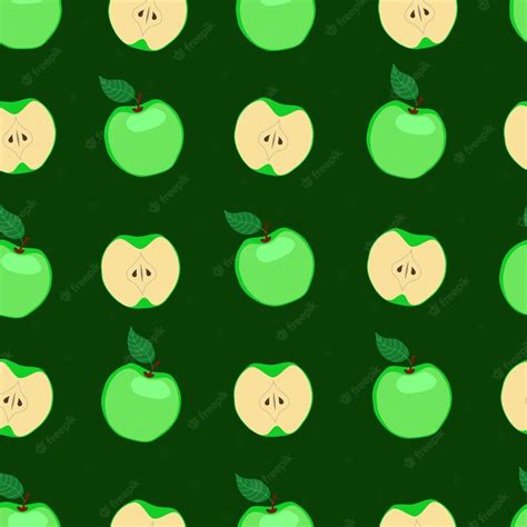 Premium Vector | Green apples on a green background. seamless pattern