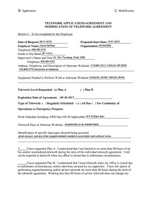 Fillable Online Ftp Nefsc Noaa 2016 17 NOAATelework Agreement DePiper 8