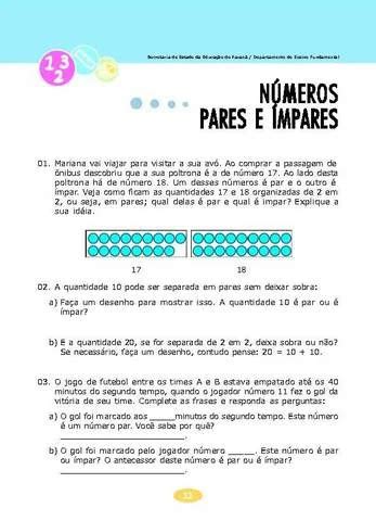 Números Pares e Ímpares Coletânea de Atividades Matemática