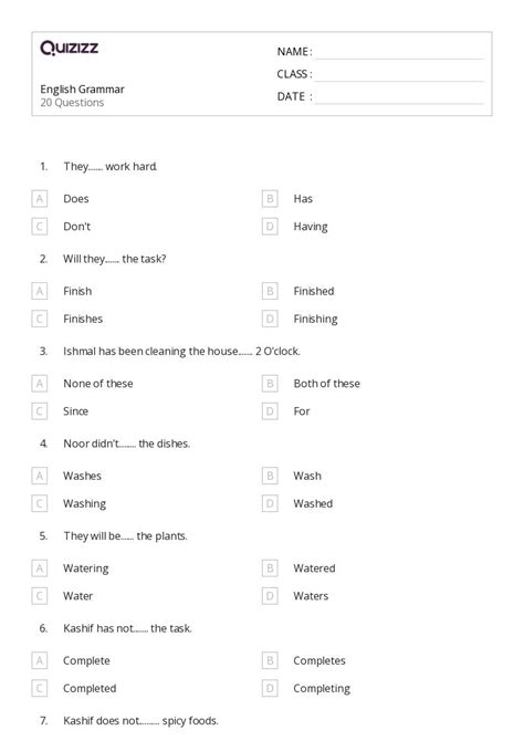 50 Grammar Worksheets For 6th Class On Quizizz Free And Printable