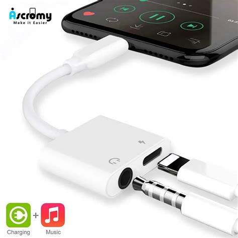 Ascromy To 3 5mm 2 In 1 Splitter Headphone Adapter Aux Headset Adaptor Cable For Iphone Xs Max