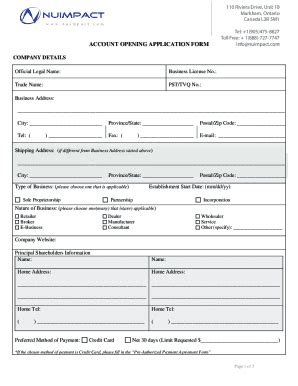 Fillable Online Account Opening Application Form EN Fax Email Print