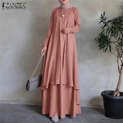 Cheap Zanzea Women O Neck Long Sleeve Dress Muslim Fashion Loose Long