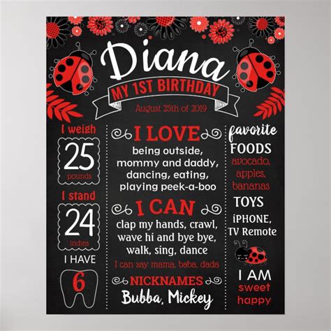 Ladybug Lady Bug Birthday Party Chalkboard Poster Zazzle