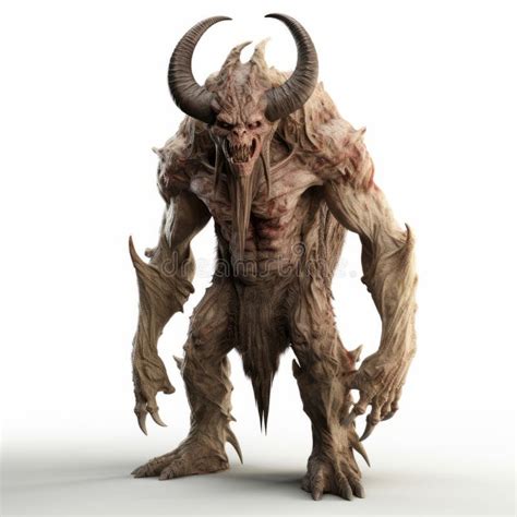 Scary Creature With Horns Vray Tracing David Finch Style Stock