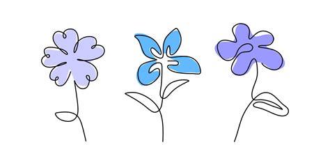 Continuous single line three spring flowers set with blue purple color 6094996 Vector Art at ...