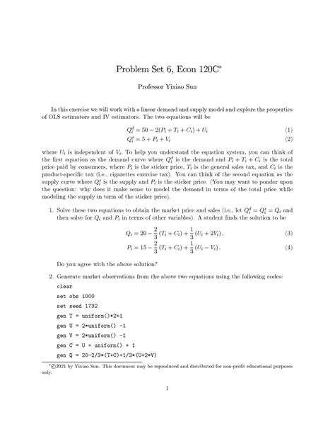 Problem Set6 2022 Problem Set 6 Econ 120C Professor Yixiao Sun In