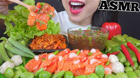 Asmr Salmon Sashimi Thai Dipping Sauce Fried Chili Eating Sounds Light Whisper Sas Asmr