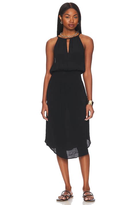 Bobi Black Smocked Waist Midi Dress In Black Revolve