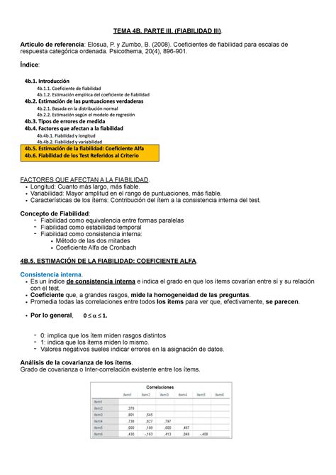 apuntes psicometría t4 TEMA 4B PARTE III FIABILIDAD III Artículo