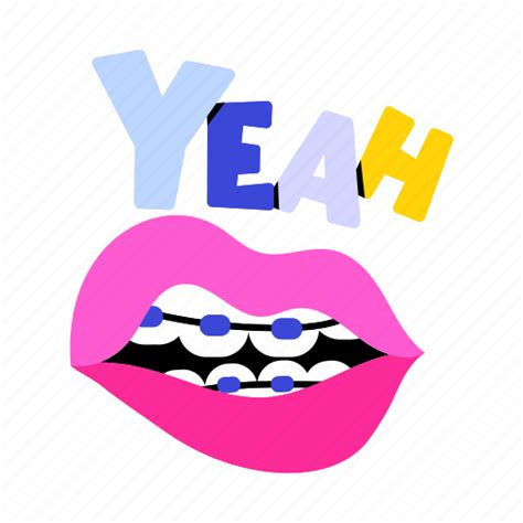 Yeah, yeah word, yeah text, tooth braces, lips emoji icon - Download on Iconfinder