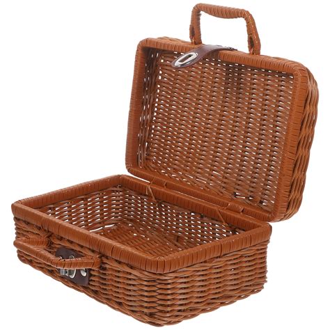 Imitation Rattan Suitcase Woven Storage Retro Decor Picnic Basket