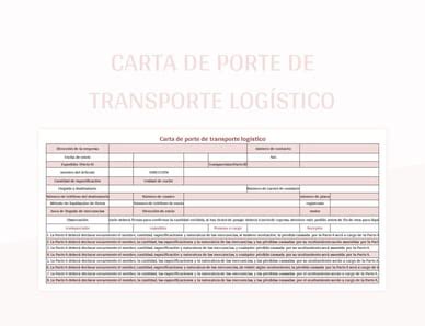 Plantilla de Formato Excel Carta De Porte De Transporte Logístico y