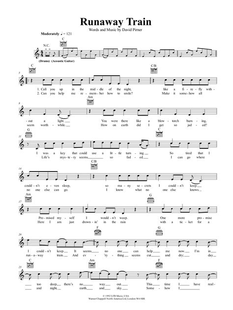 Runaway Train Sheet Music By Soul Asylum Guitar Chords Lyrics