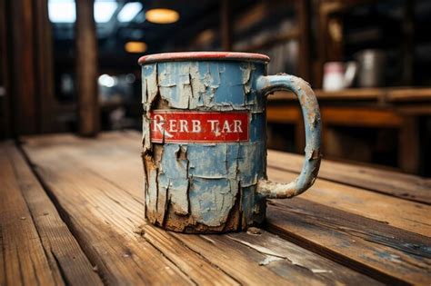 Premium Photo A Closeup Of A Grungestyle Coffee Mug With A Faded Band