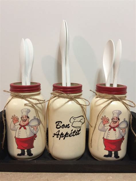 Mason Jar Utensil Holderchef Decorchef Kitchendecoupage Etsy Decoupage Jars Mason Jar