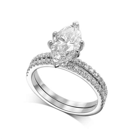 Meirav Marquise Cut Solitaire Hidden Halo Diamond Engagement Ring Matching Set Kosher Diamonds