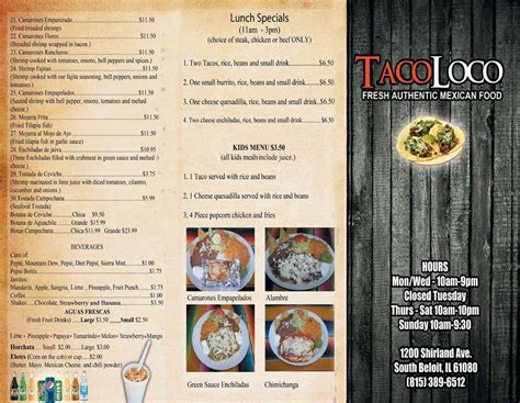 Menu At Taco Loco Restaurant South Beloit