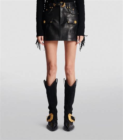 Womens Balmain Black Leather Mini Skirt Harrods UK