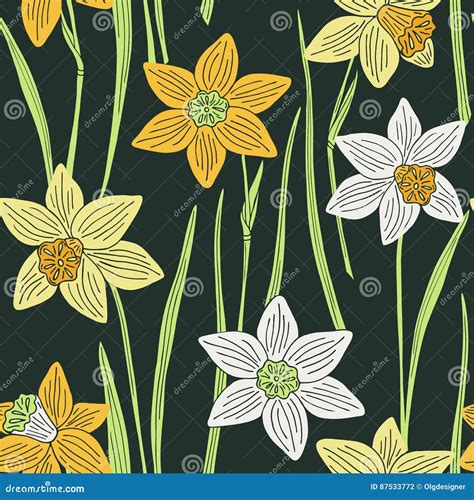 Daffodils Floral Seamless Pattern Stock Vector Illustration Of Nature